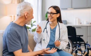 patient talking with a doctor after a fall
